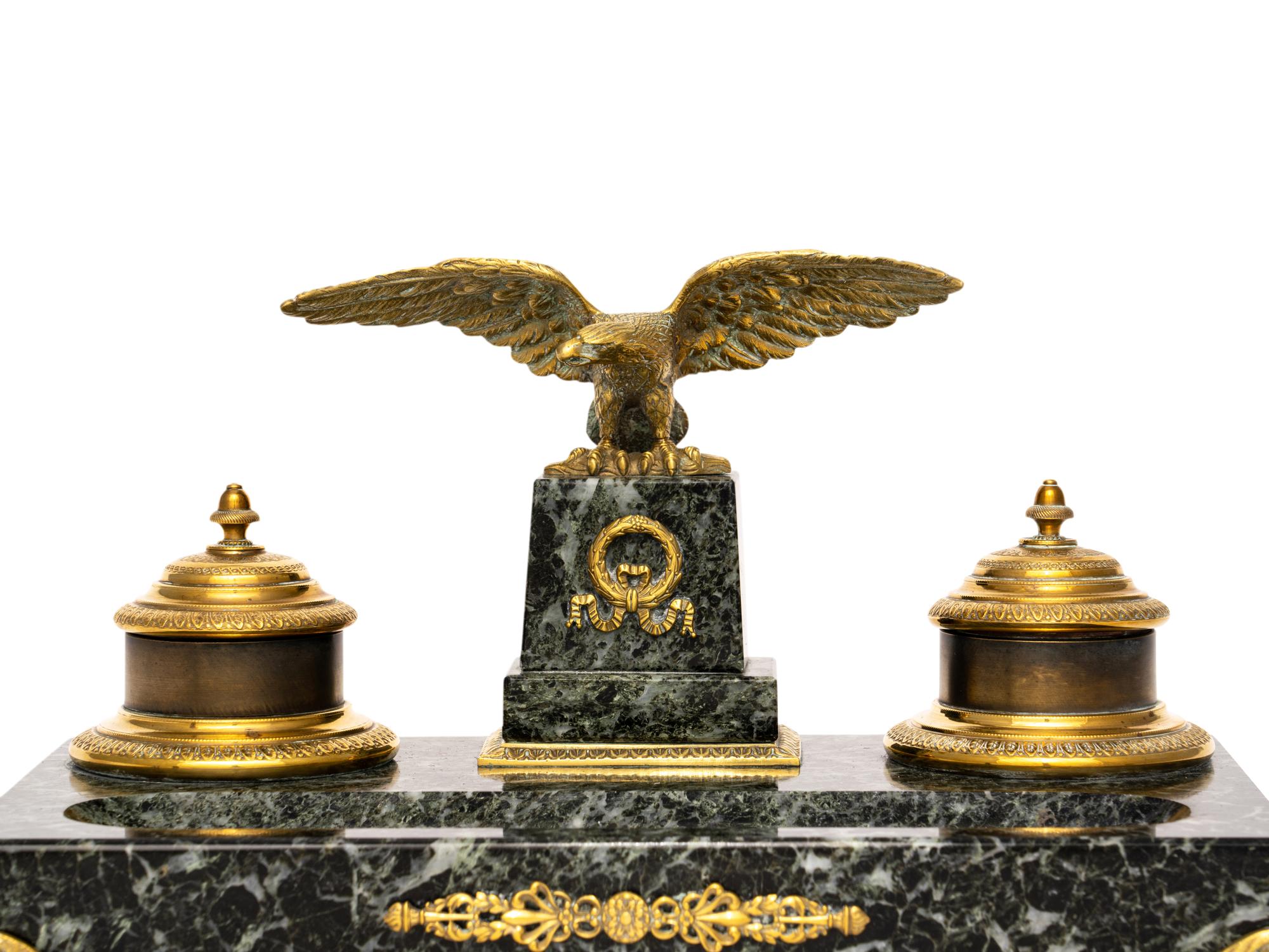 An Empire Style Gilt Metal and Marble Encrier