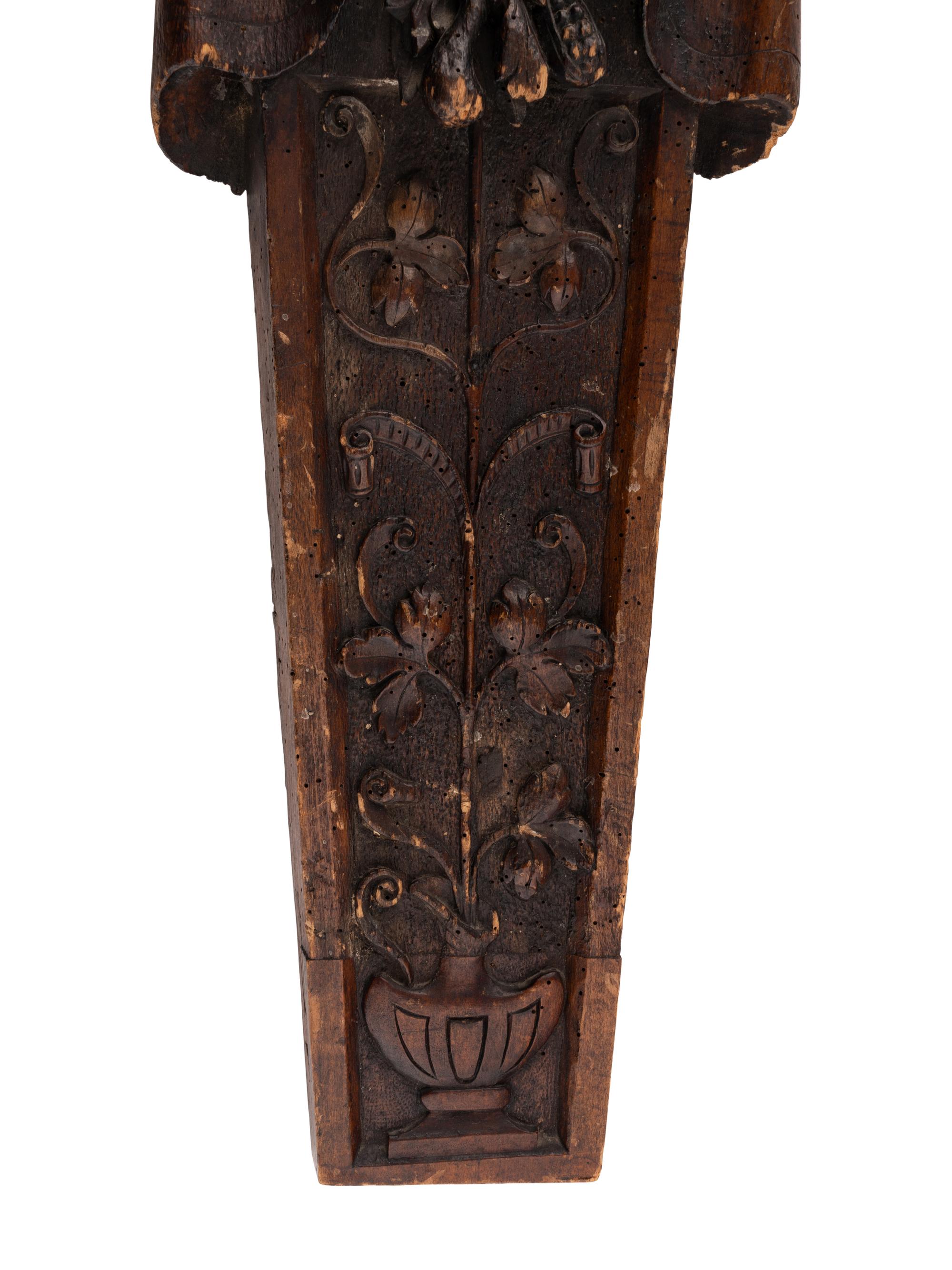 A Northern European Carved Fruitwood Figural Architectural Element
