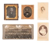 [EARLY PHOTOGRAPHY]. Assorted photographs incl. daguerreotype, tintype & CDV portraiture.