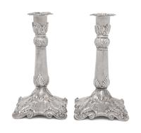 A Pair of Christofle Silver-Plate Candlesticks