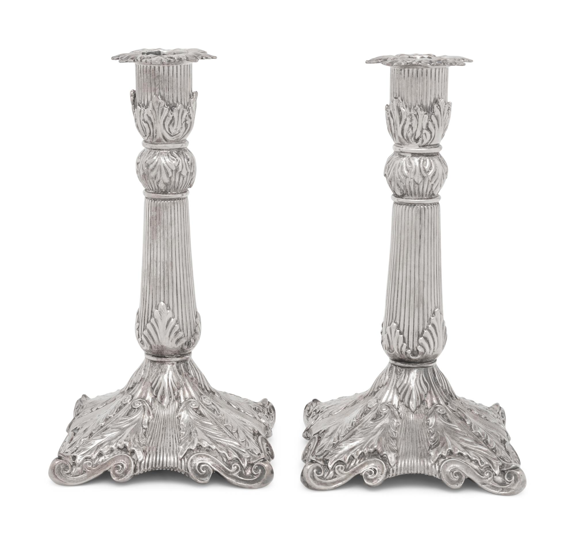 A Pair of Christofle Silver-Plate Candlesticks