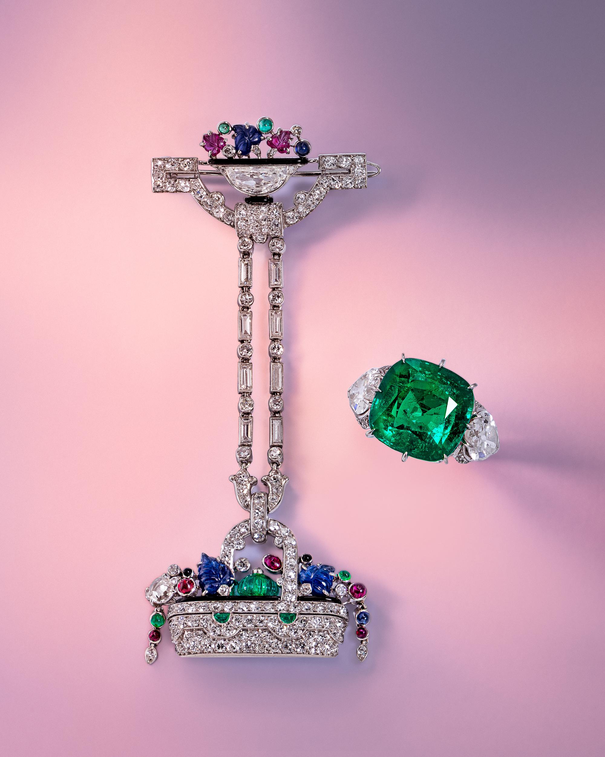 Colombian Emerald, Diamond, and Platinum Ring
