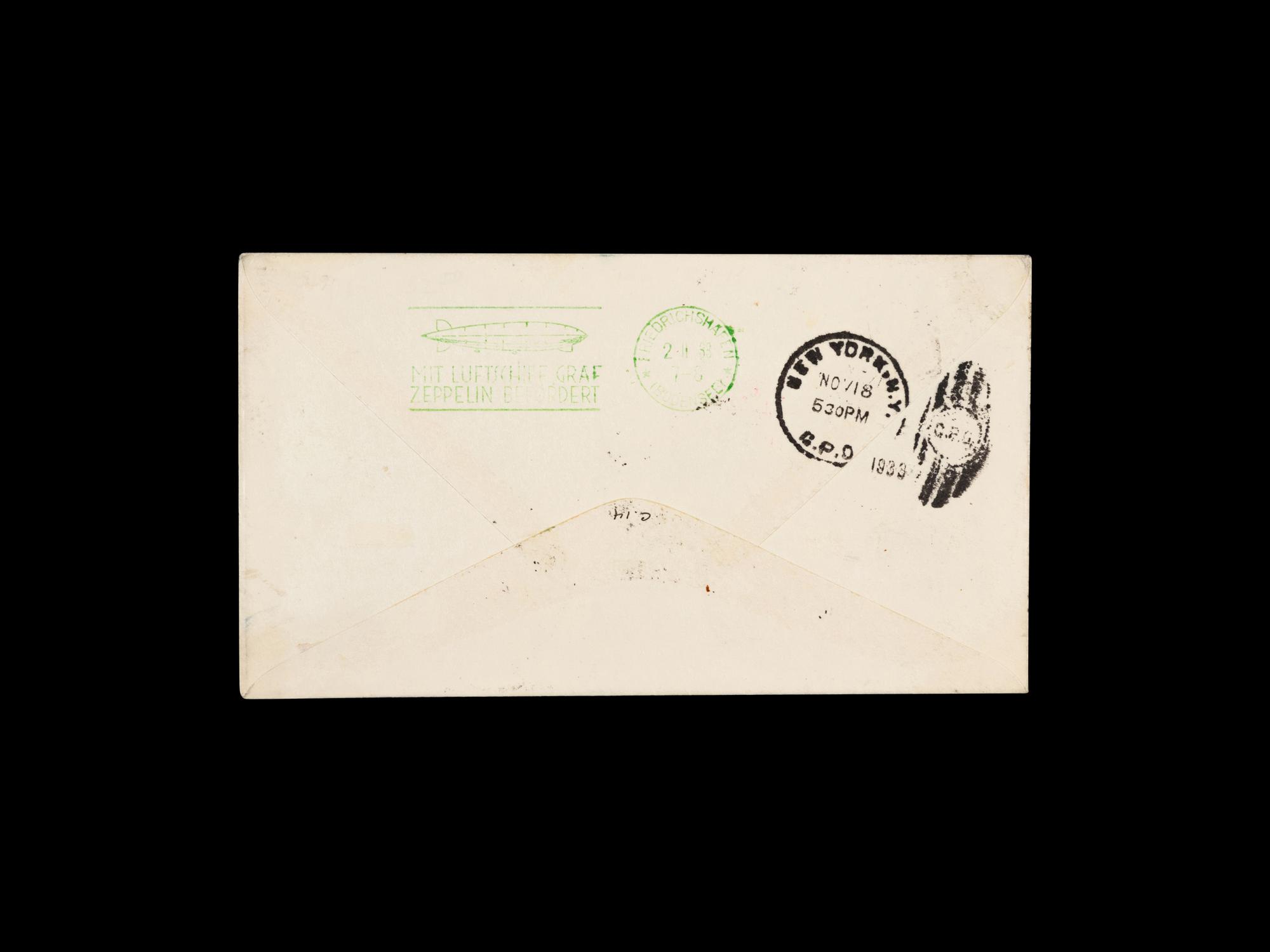 [FLIGHT COVER] 1933, October 10. SS Bremen, Catapult/Zeppelin Combination Flight (AAMC Z-216; Graue-Leder K-172) .