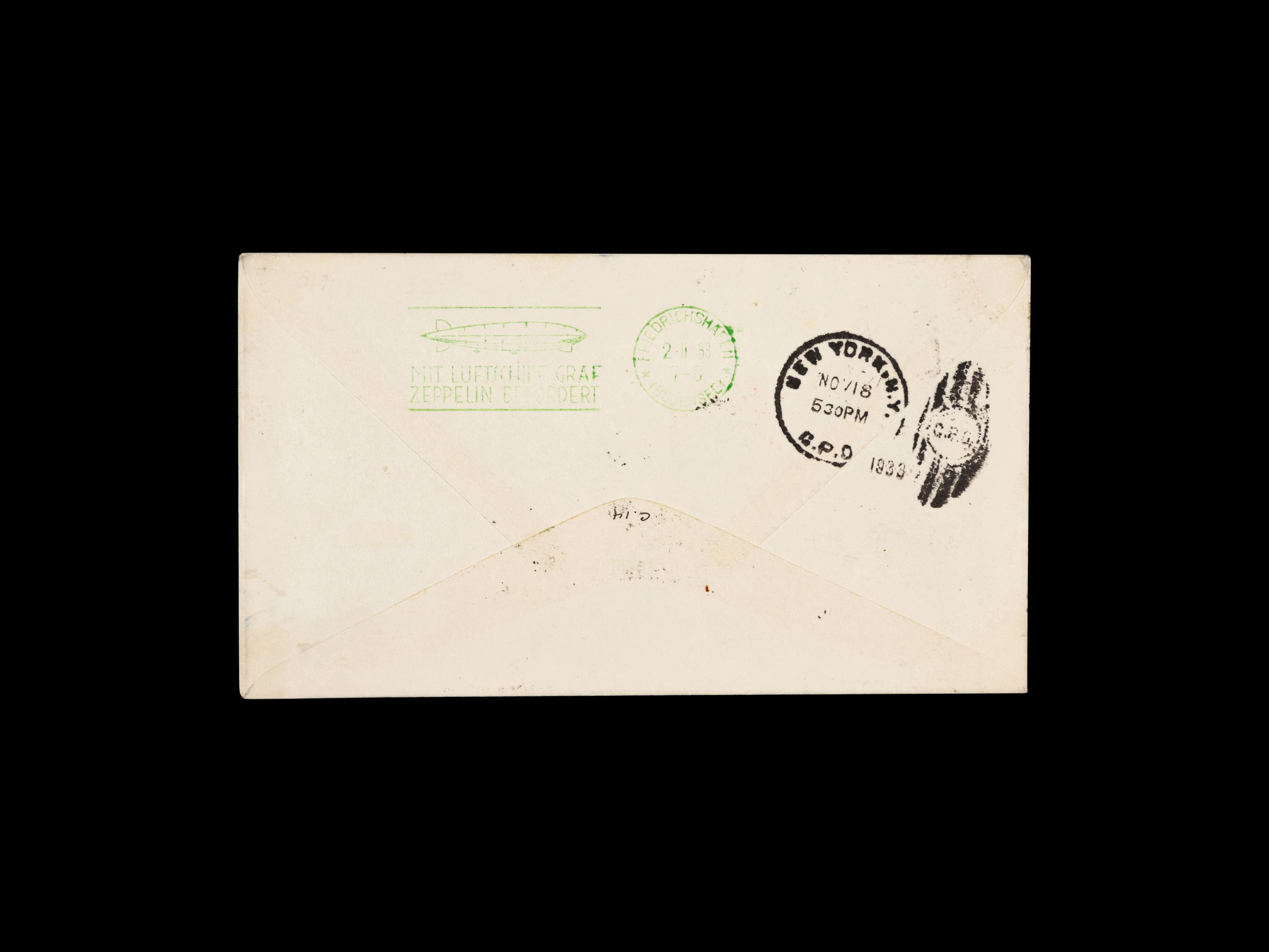[FLIGHT COVER] 1933, October 10. SS Bremen, Catapult/Zeppelin Combination Flight (AAMC Z-216; Graue-Leder K-172) .