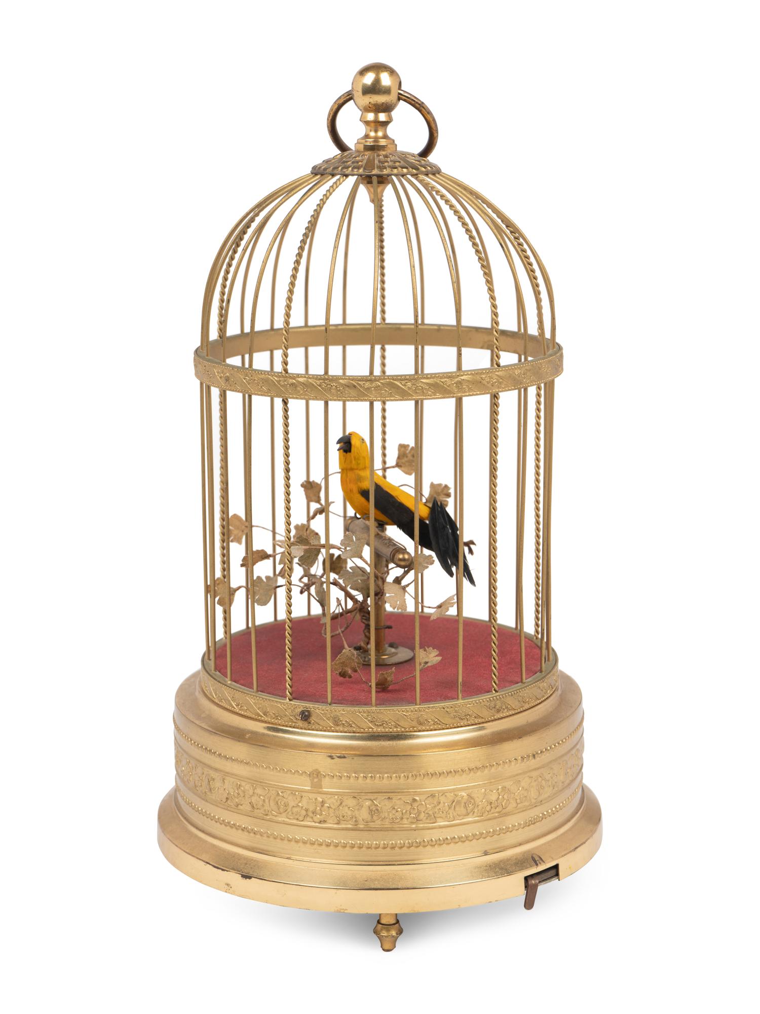 A Gilt Metal Singing Bird in Cage Automaton by Karl Griesbaum Workshop