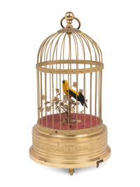 A Gilt Metal Singing Bird in Cage Automaton by Karl Griesbaum Workshop