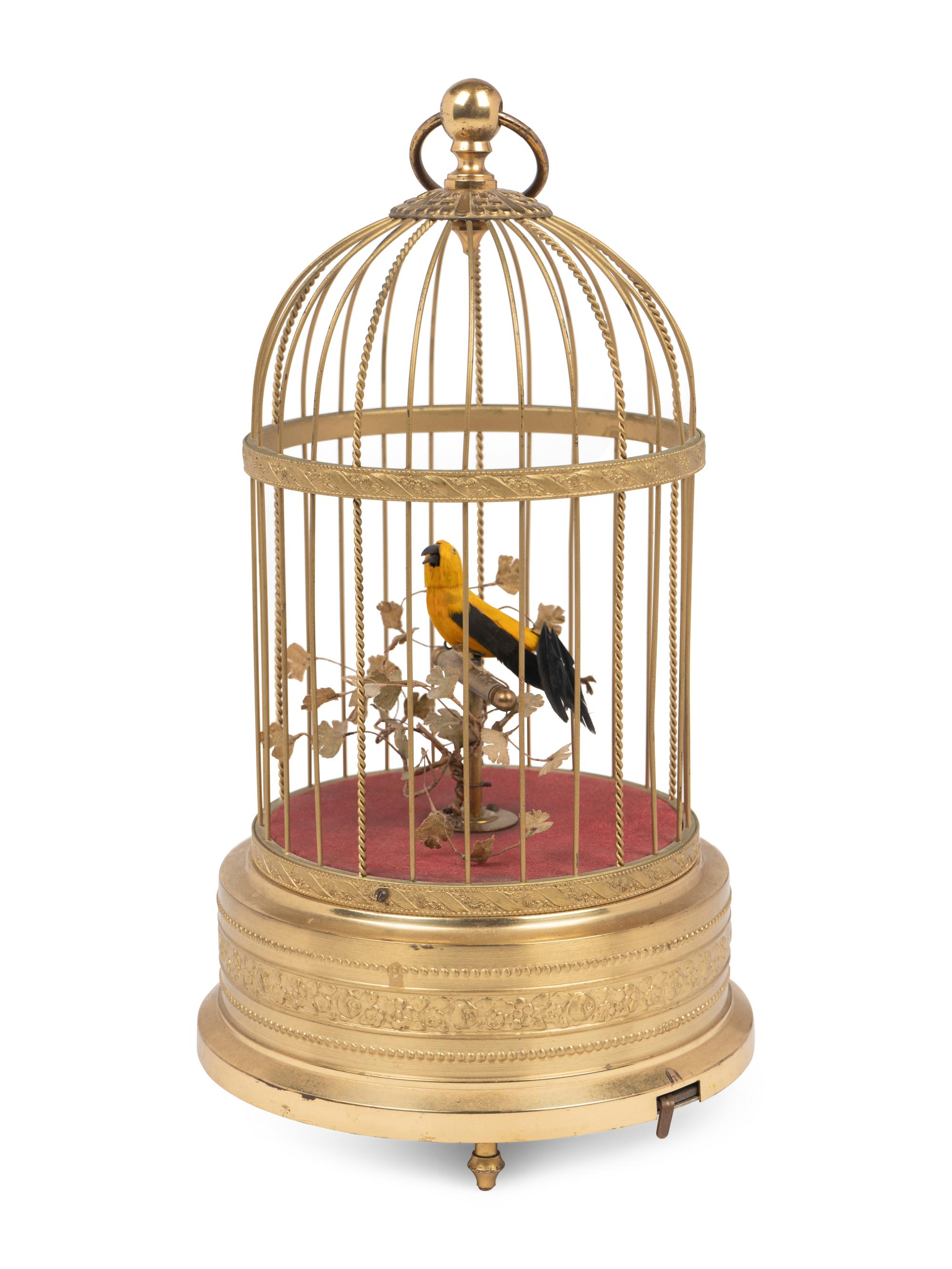 A Gilt Metal Singing Bird in Cage Automaton by Karl Griesbaum Workshop