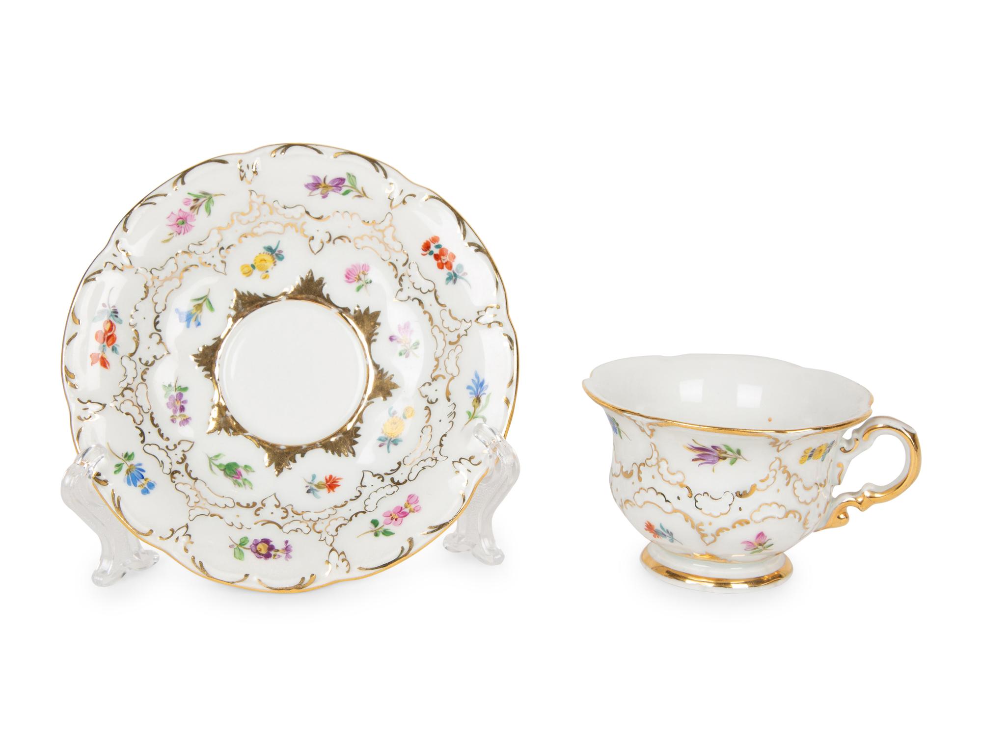 Eleven Meissen and Various Other Porcelain Teacups and Saucers — 19TH/20TH CENTURY