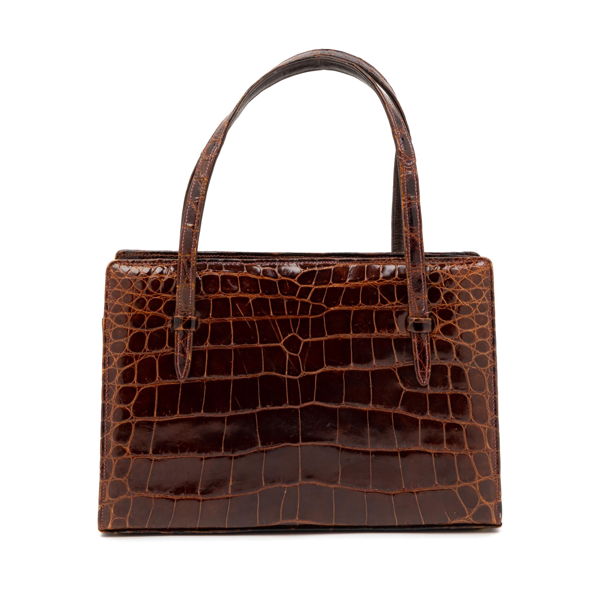 A Lucille de Paris Brown Crocodile Bag, 1950-70s