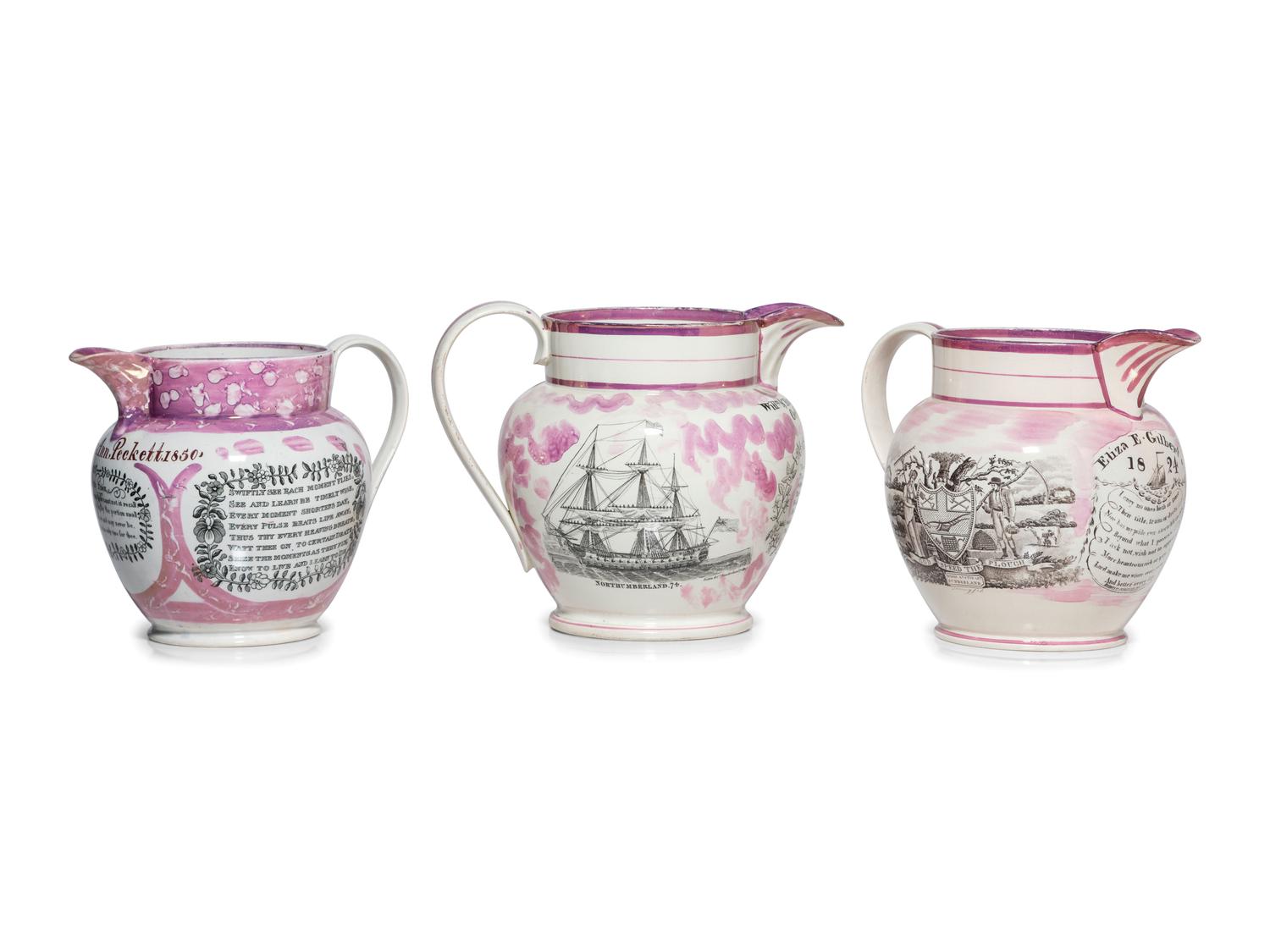 Three Sunderland Luster Inscribed Jugs