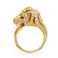 J.P. Bellin, Yellow Gold, Diamond, and Ruby Lion Ring