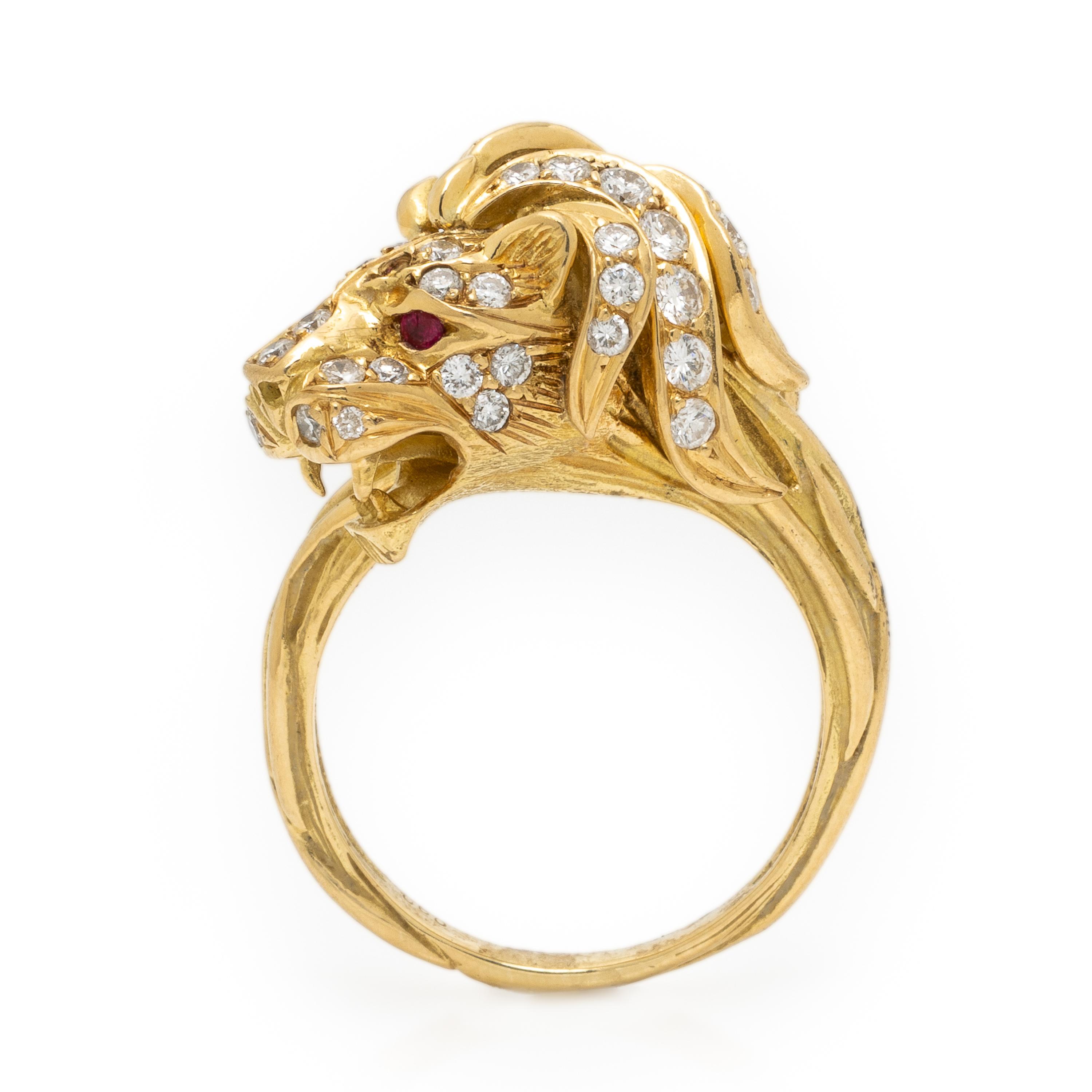 J.P. Bellin, Yellow Gold, Diamond, and Ruby Lion Ring