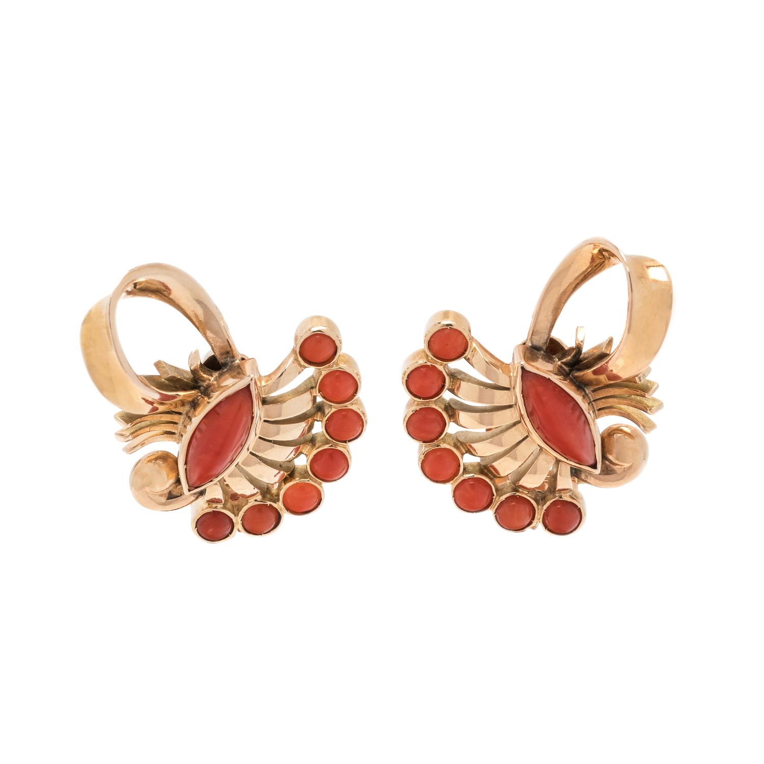 CONVERTIBLE ROSE GOLD AND CORAL EARCLIPS