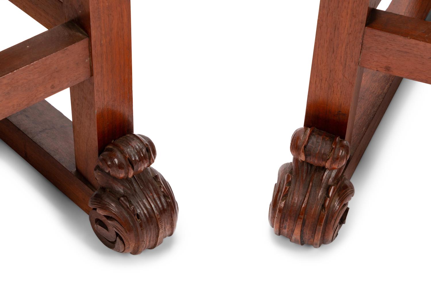 A Pair of Renaissance Style Carved Walnut Armchairs