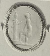 Two Roman Agate Ring Stones with the Demigod Achilles Before the Ashes of Patroclus and the God Eros — Set in a gold swivel ring