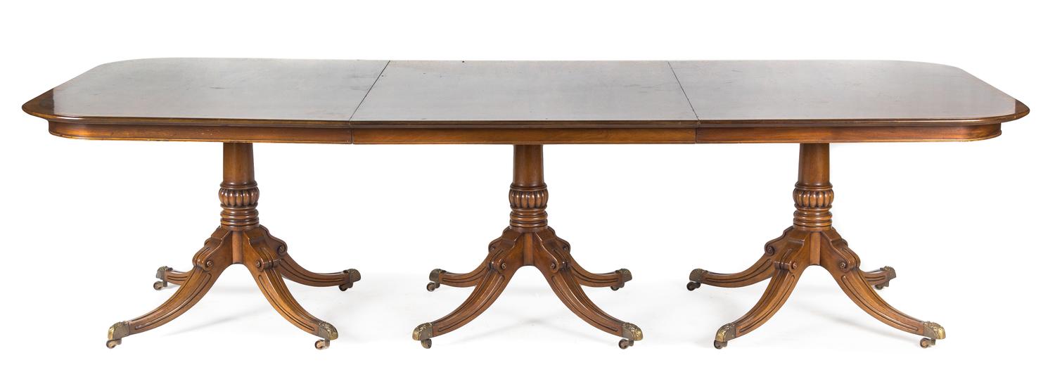 A Regency Style Mahogany Extension Table Height 29 1/2 x width 113 1/2 x depth 48 inches. — FIRST HALF 20TH CENTURY