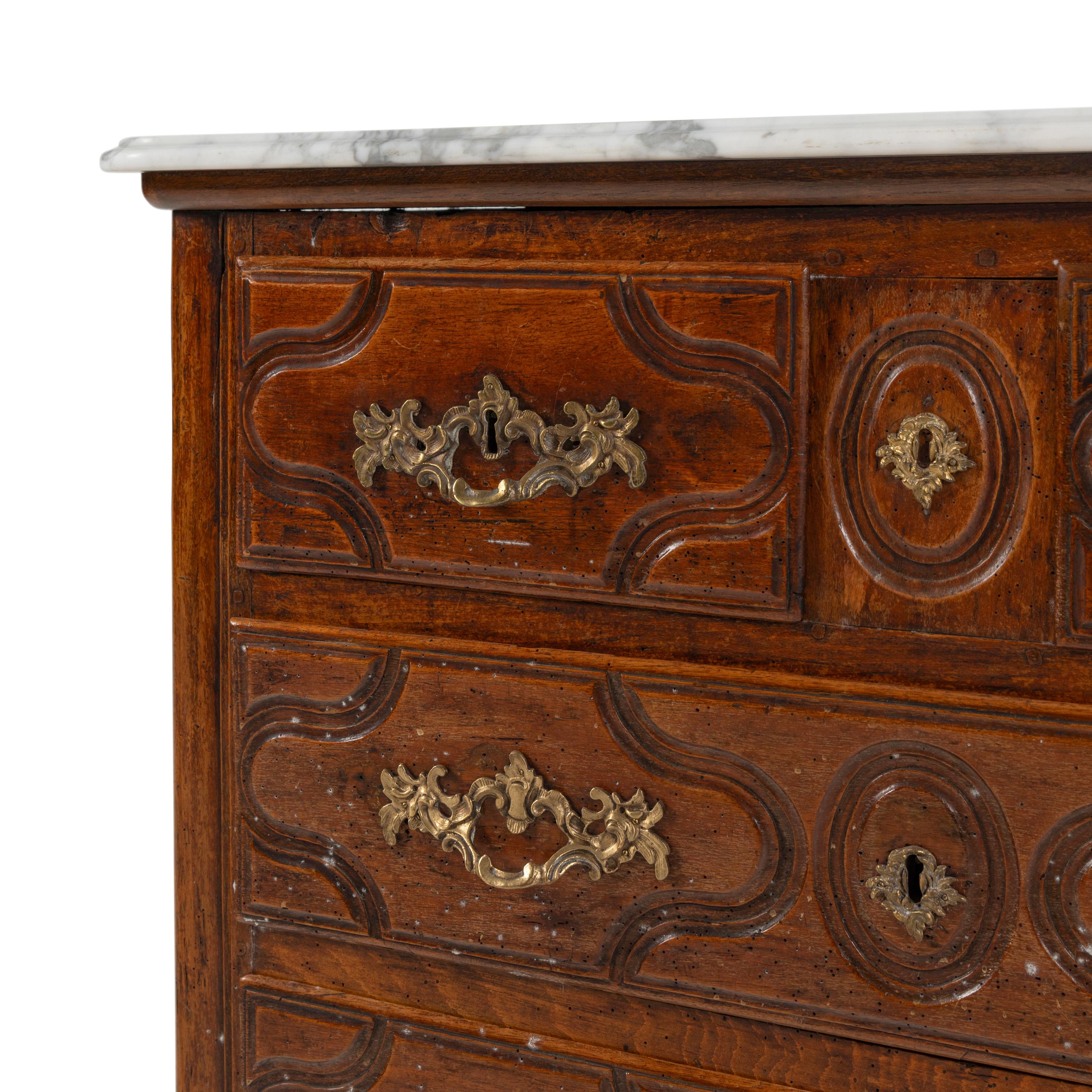 A Louis XV Walnut Marble-Top Commode