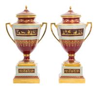 A Pair of Royal Vienna Porcelain Urns, Covers and Stands