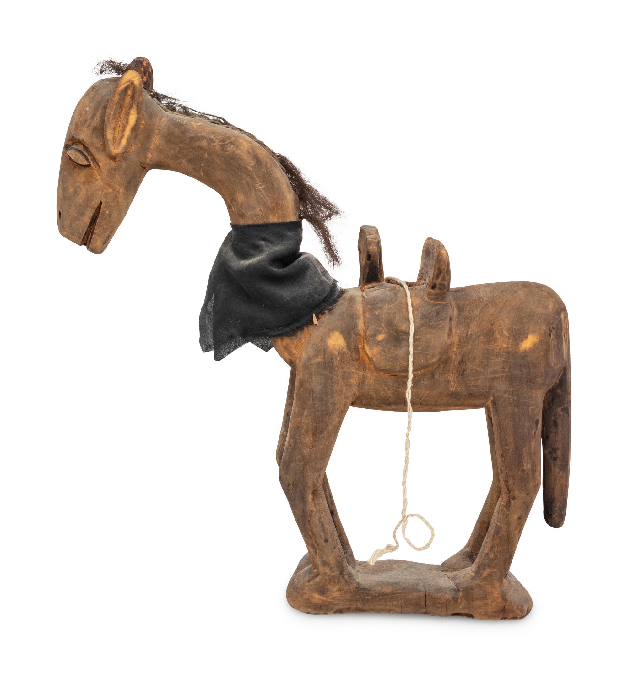 A Carved Wood Horse with Articulated Head