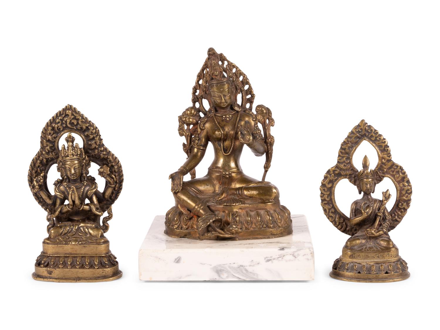 Three Sino-Tibetan and Nepalese Gilt Bronze Figures of Bodhisattva