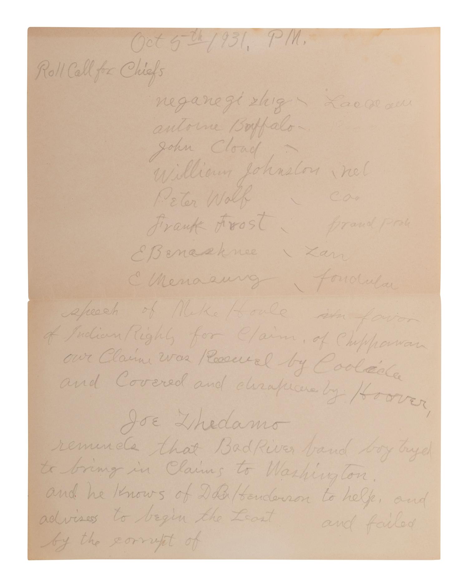 [NATIVE AMERICAN]. ARMSTRONG, Charles D. (1866-1931). Papers of Charles D. Armstrong of the Bad River Band of the Lake Superior Tribe of Chippewa Indians, including letters, documents, maps, and photographs.