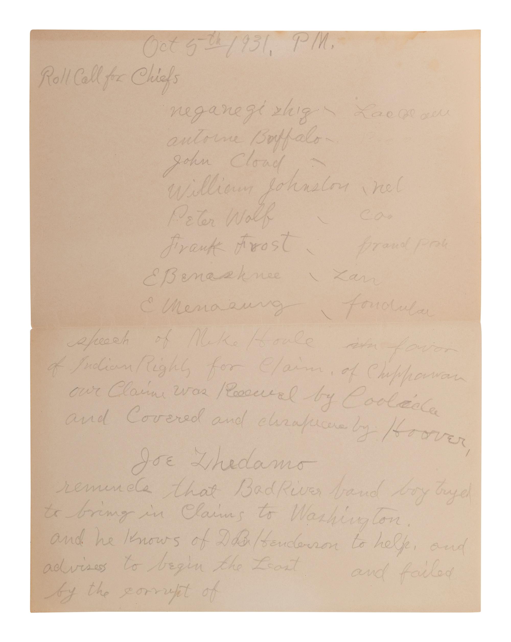 [NATIVE AMERICAN]. ARMSTRONG, Charles D. (1866-1931). Papers of Charles D. Armstrong of the Bad River Band of the Lake Superior Tribe of Chippewa Indians, including letters, documents, maps, and photographs.