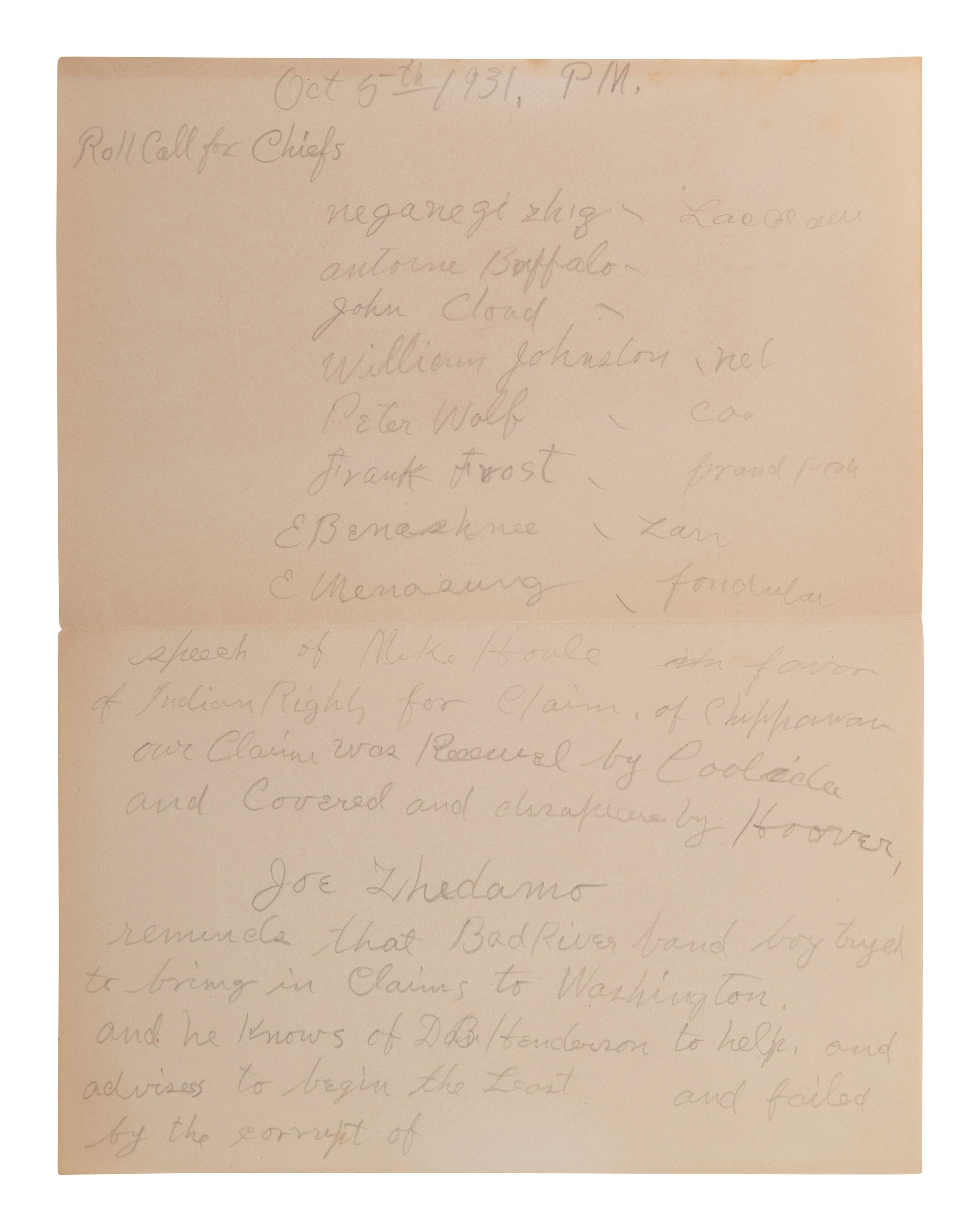 [NATIVE AMERICAN]. ARMSTRONG, Charles D. (1866-1931). Papers of Charles D. Armstrong of the Bad River Band of the Lake Superior Tribe of Chippewa Indians, including letters, documents, maps, and photographs.