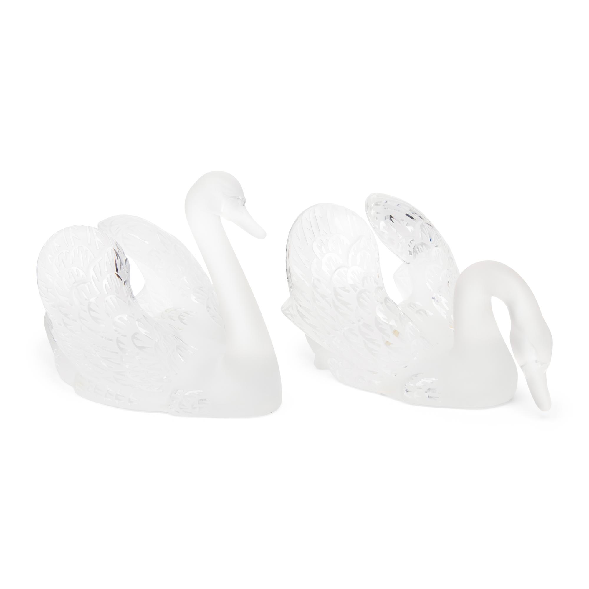 A Pair of Lalique Miroir Cygnes Sculptures