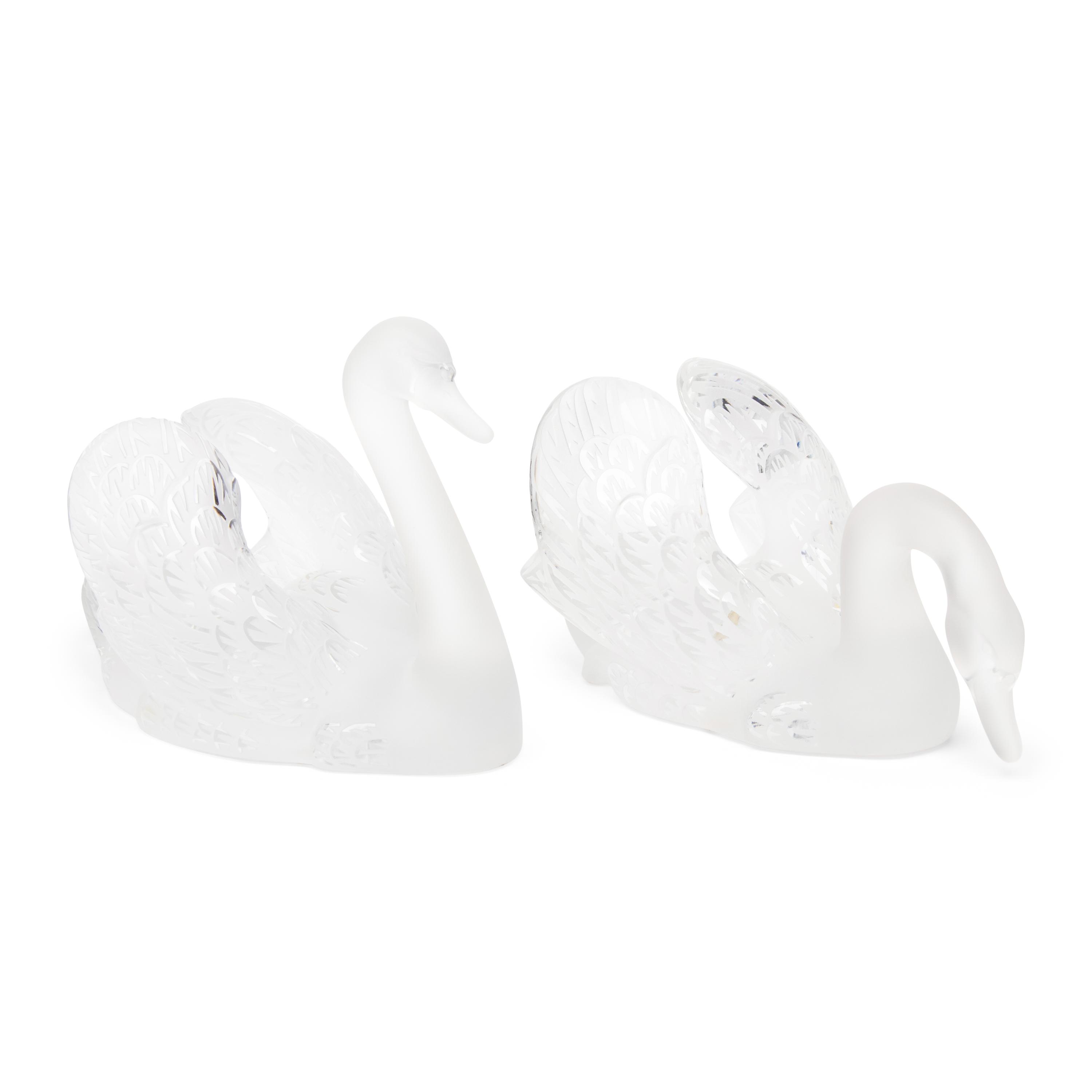 A Pair of Lalique Miroir Cygnes Sculptures