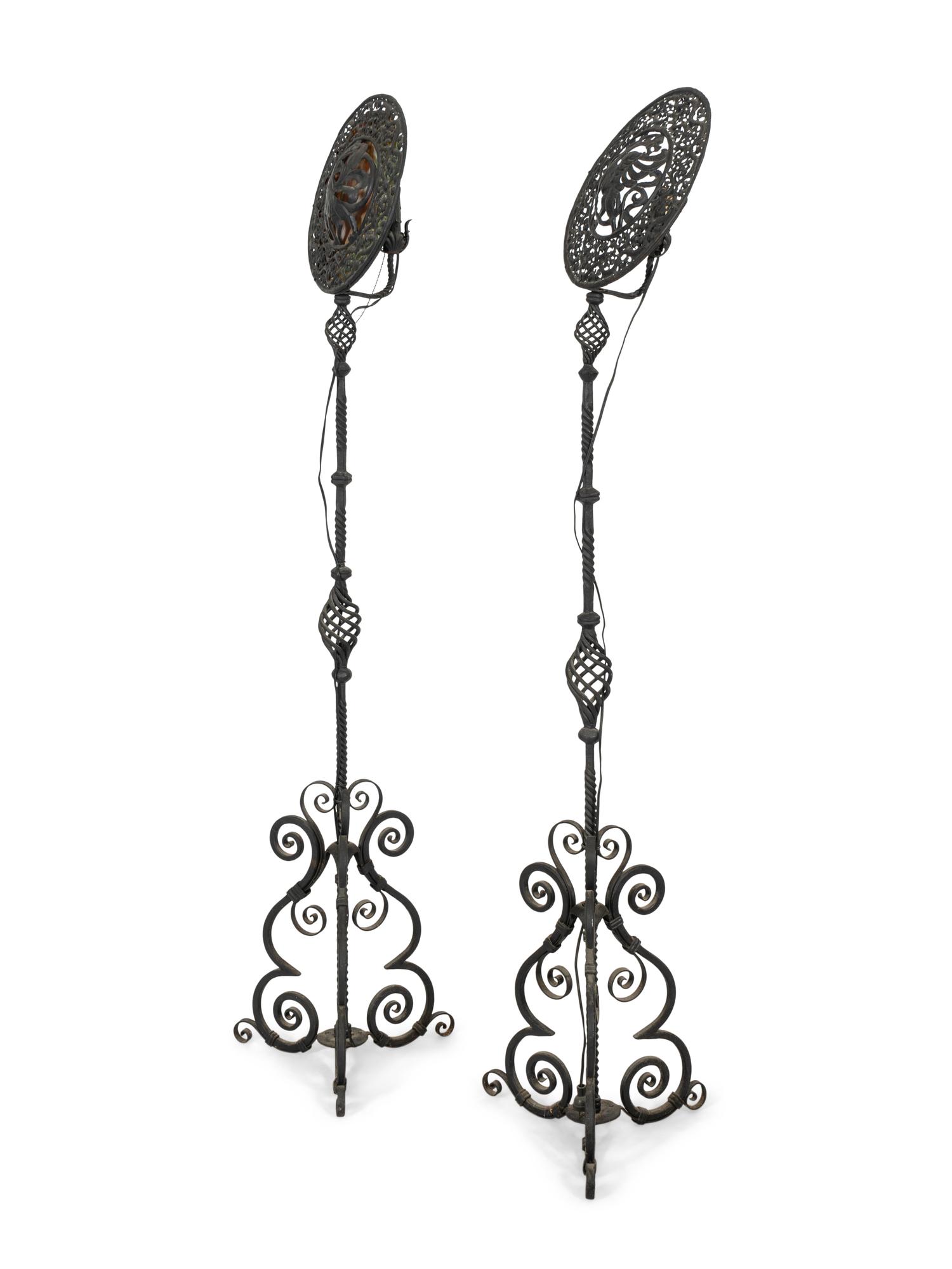 A Pair of Spanish Renaissance Style Wrought Iron Torchères