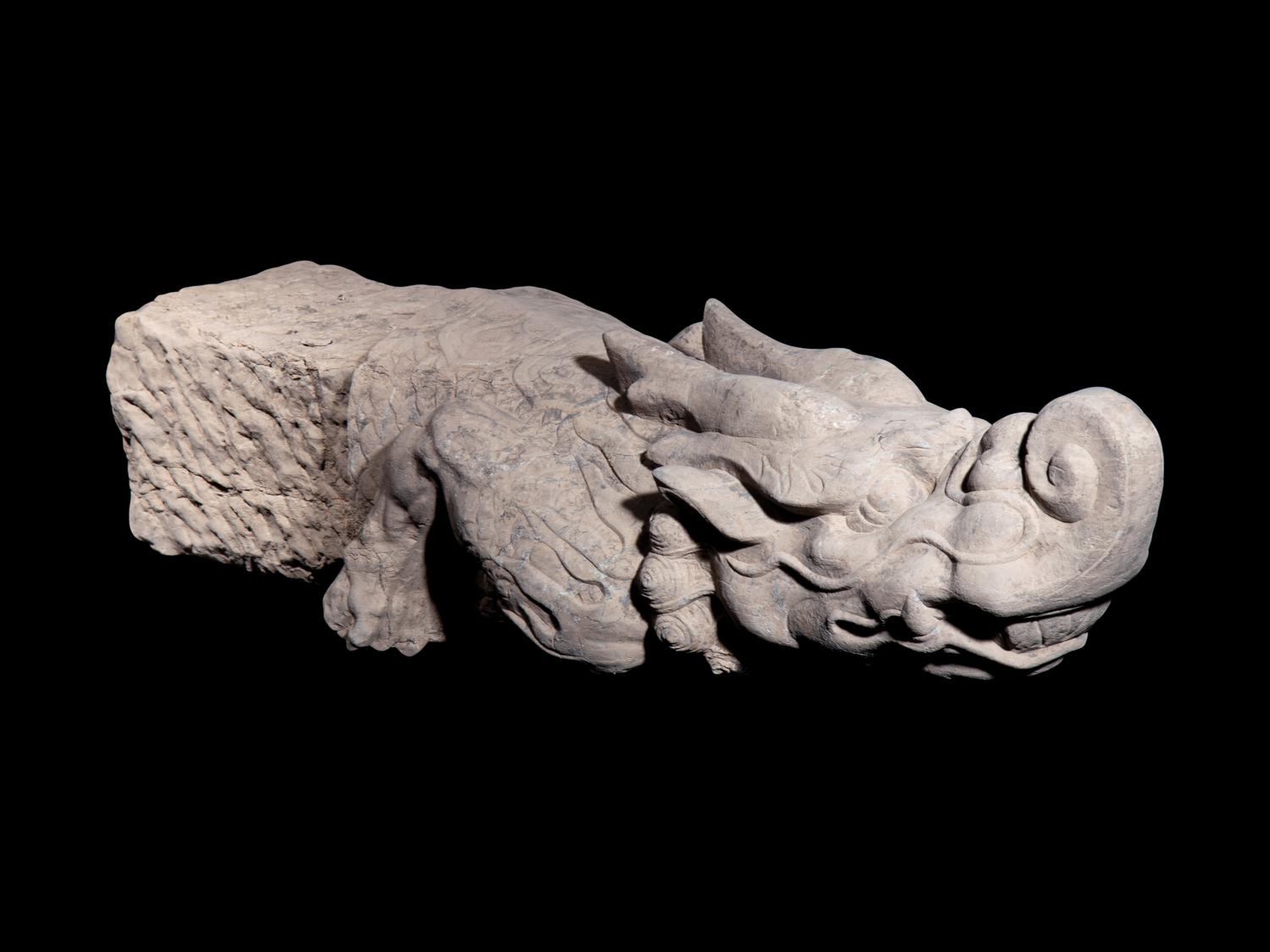 Two Chinese Carved Stone 'Dragon Head' Architectural Elements, Chishou