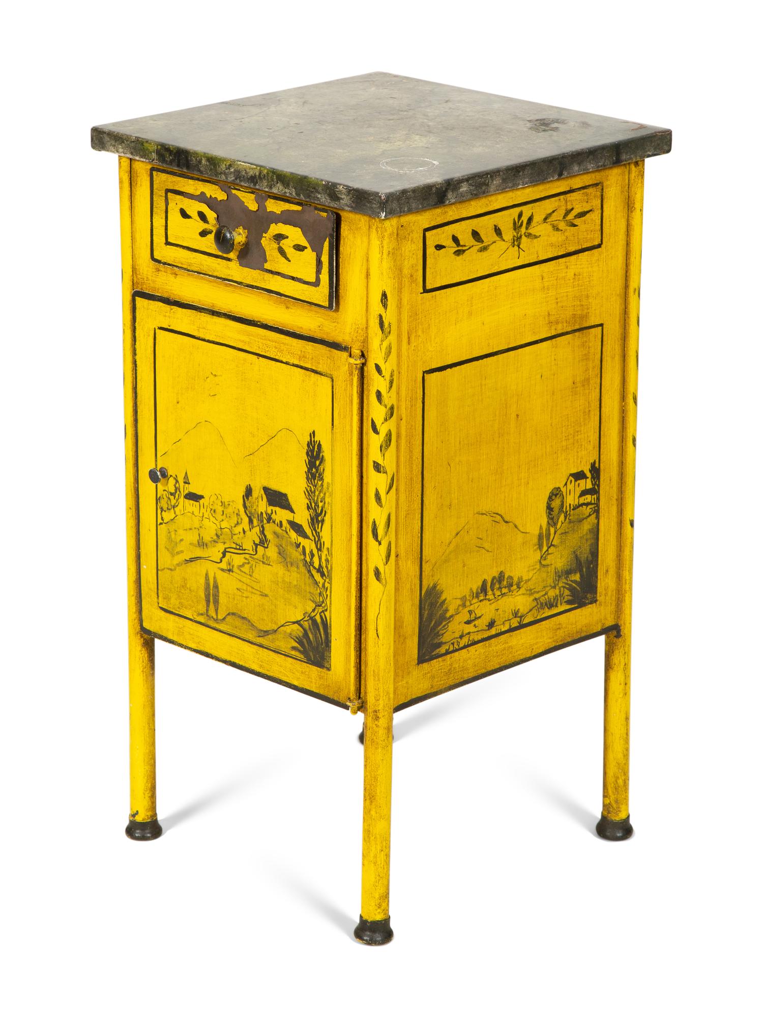 A Diminutive Tole Peinte Stand with Faux Marbled Top