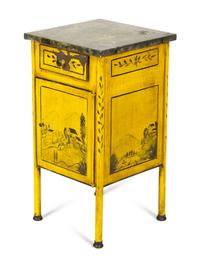 A Diminutive Tole Peinte Stand with Faux Marbled Top