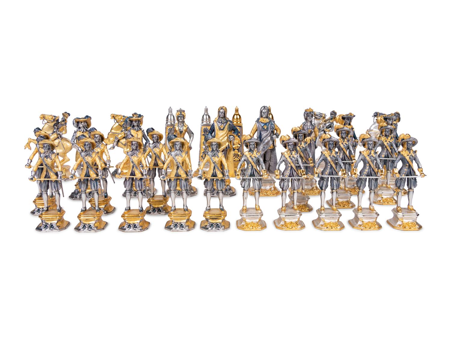 A Piero Benzoni Silver- and Gold-Plated Cast Bronze Chess Set