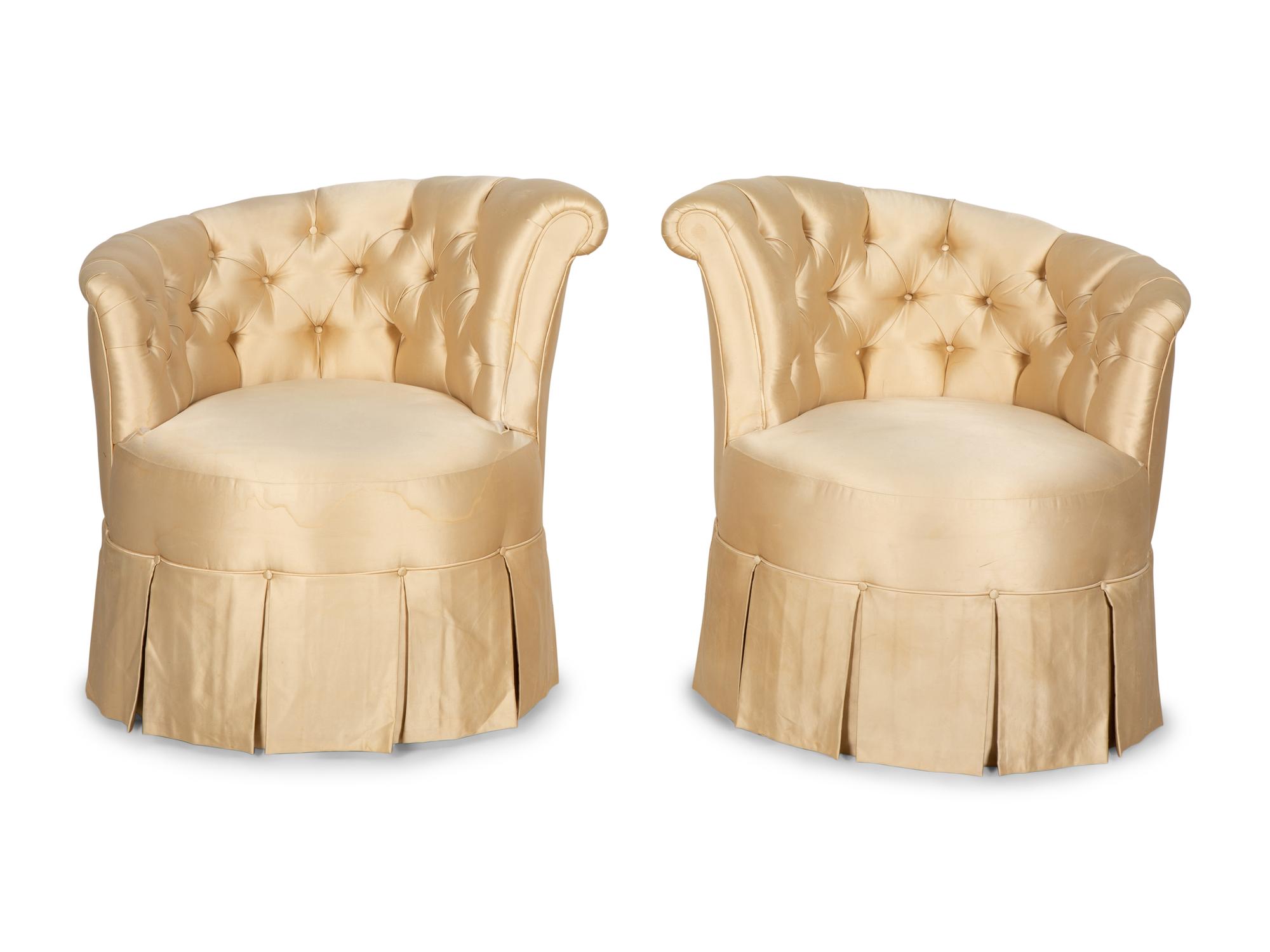 A Pair of Silk-Upholstered Asymmetrical Chairs — 20th Century