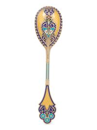 A Russian Guilloché Enameled Silver Spoon