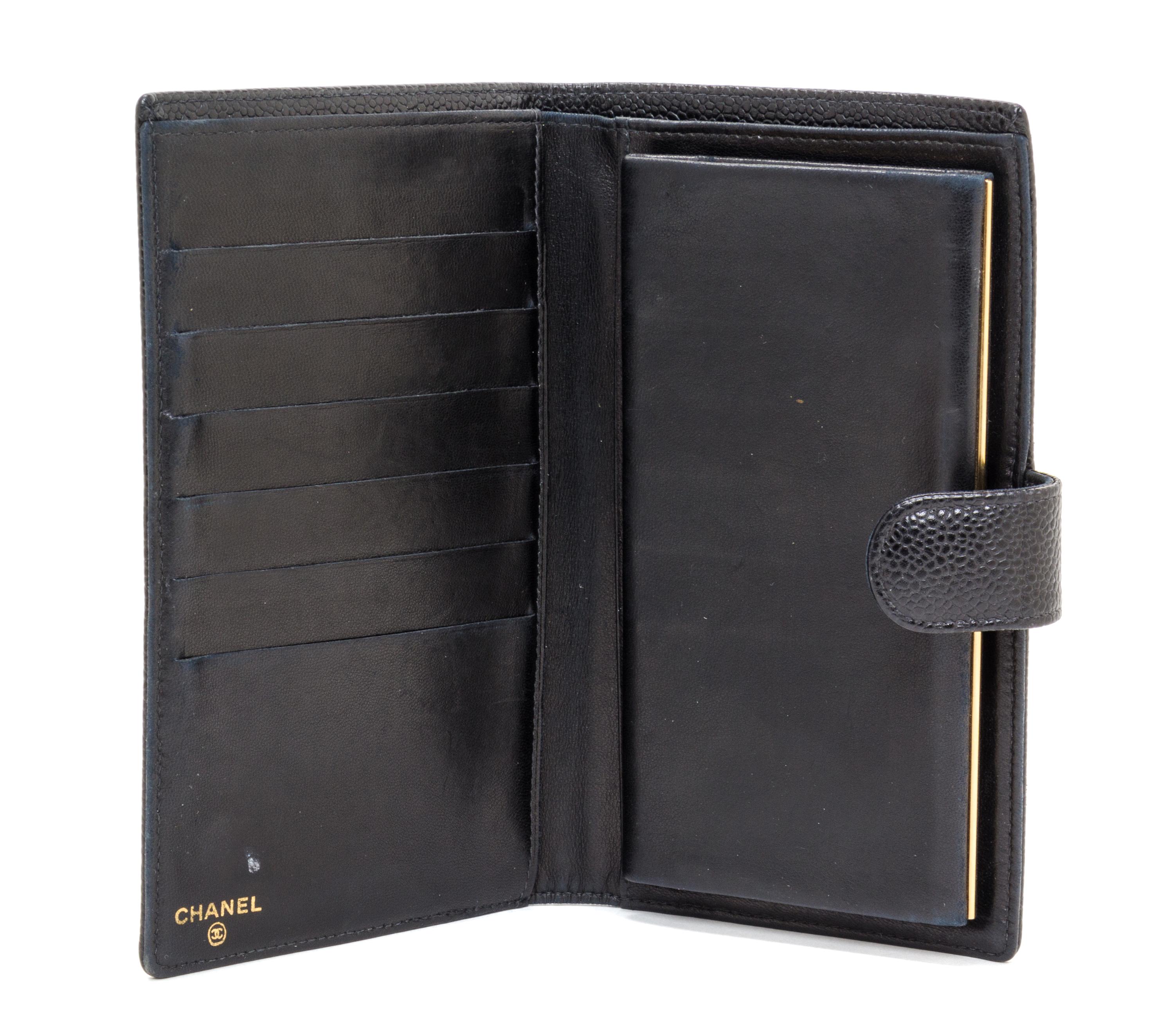A Chanel Black Caviar Leather Wallet, 7" x 4" x .5".