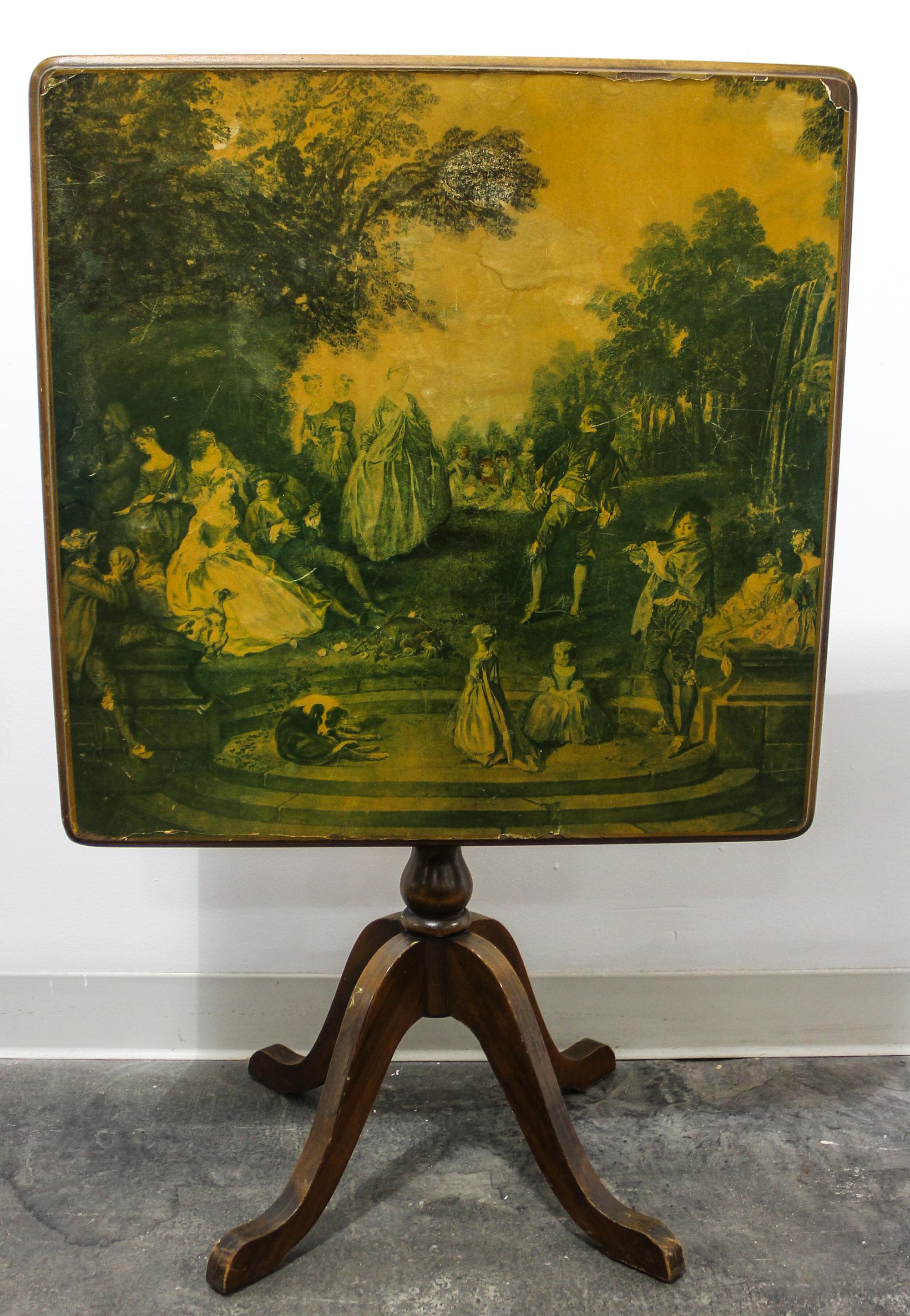 A Ferguson Brothers Tilt Top Tea Table Height 26 3/4 x length 27 x width 26 3/4 inches.
