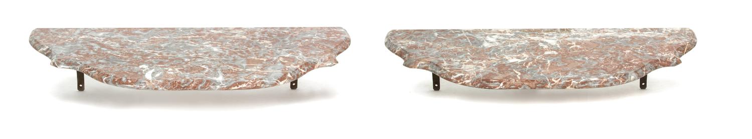 A Pair of Marble Wall-Mounted Consoles Top, width 44 x depth 22 1/4 inches. — 20TH CENTURY