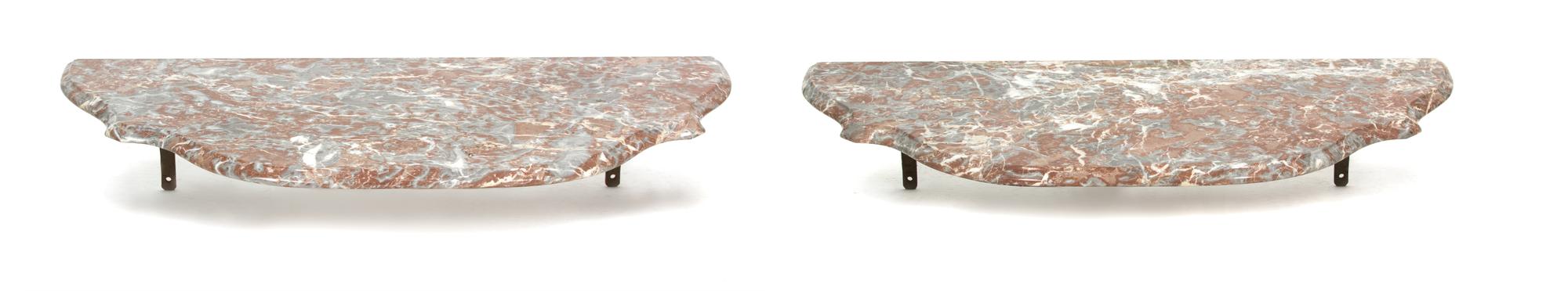 A Pair of Marble Wall-Mounted Consoles Top, width 44 x depth 22 1/4 inches. — 20TH CENTURY