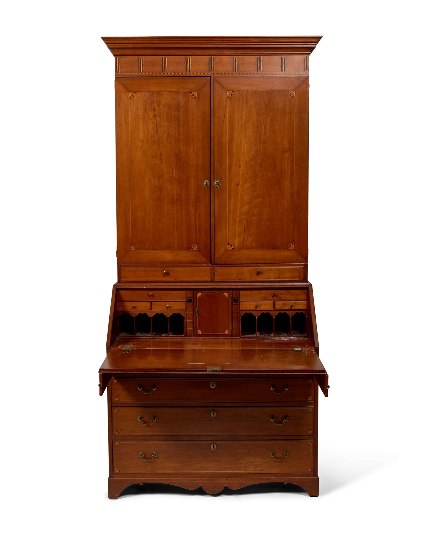 A Federal Inlaid Cherry Secretary Bookcase