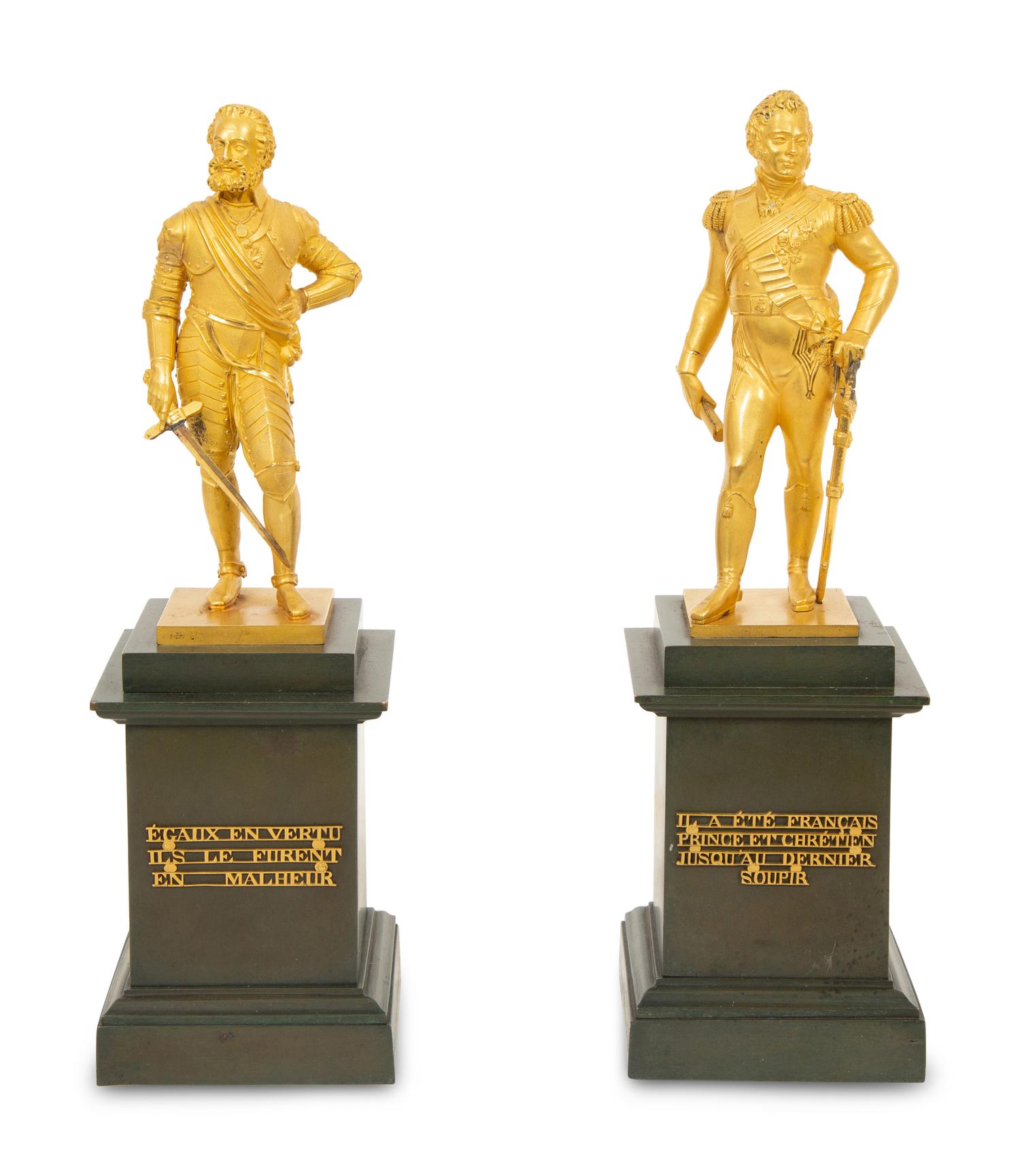 A Pair of French Gilt and Patinated Bronze Figures of Henri IV and Duc de Berry