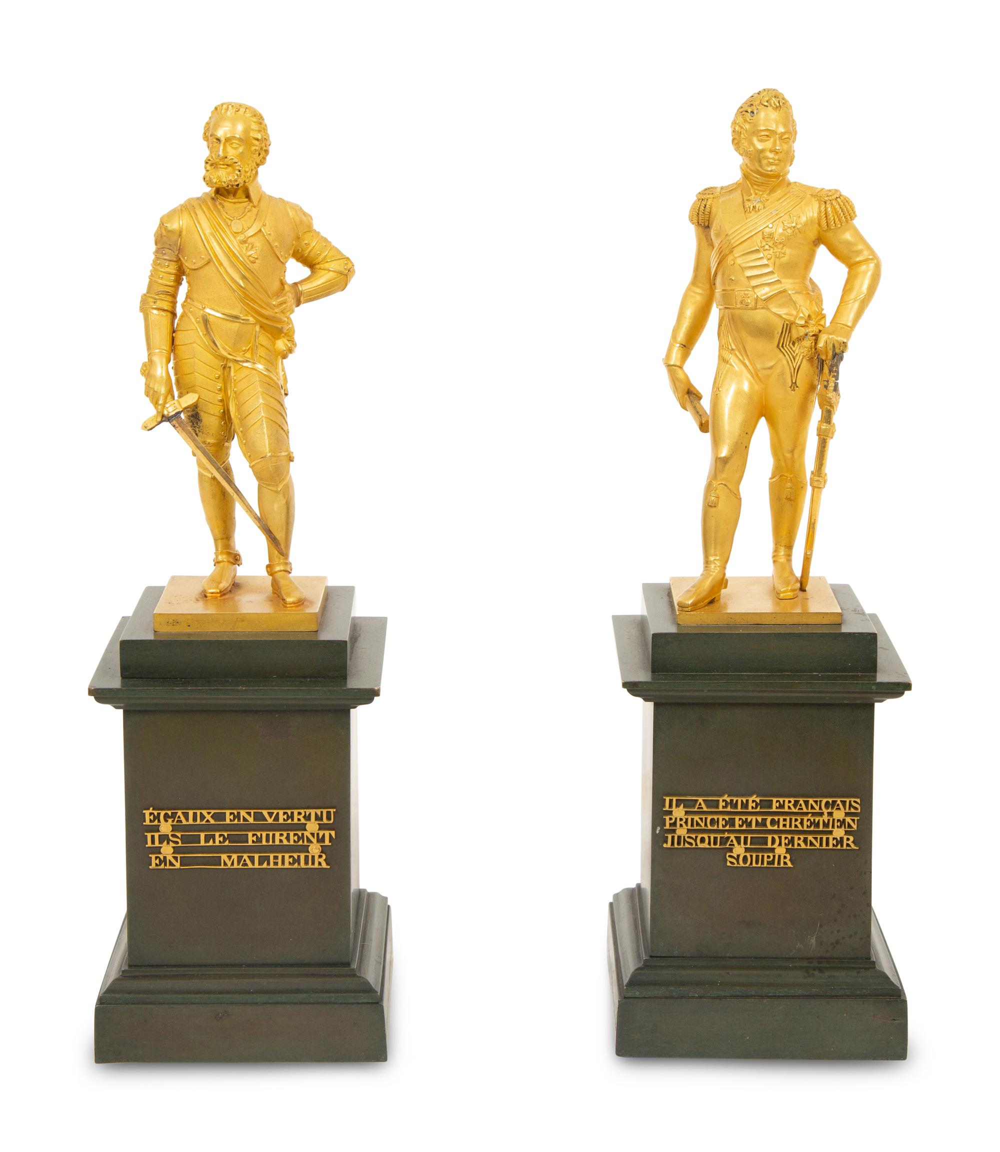 A Pair of French Gilt and Patinated Bronze Figures of Henri IV and Duc de Berry