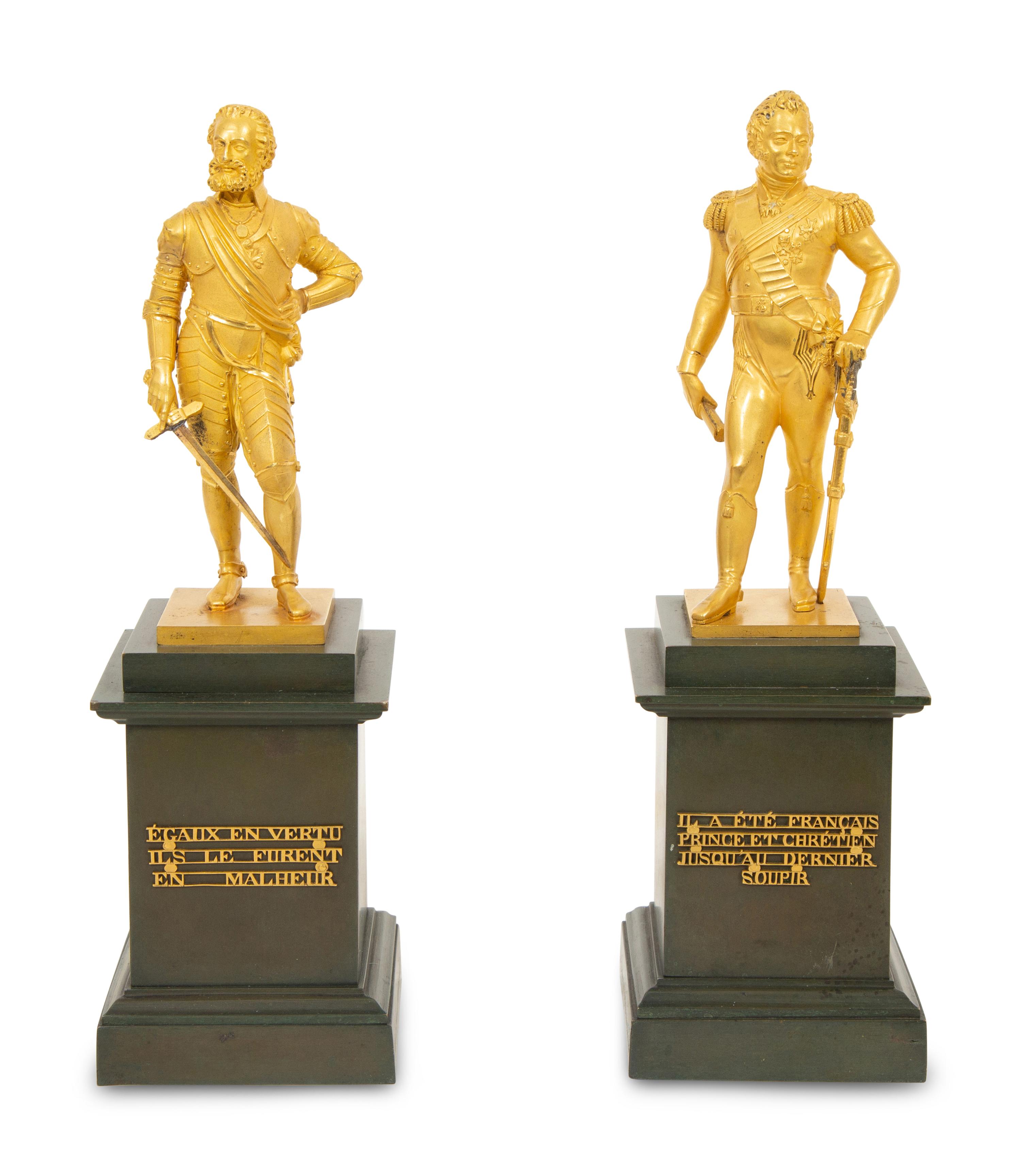 A Pair of French Gilt and Patinated Bronze Figures of Henri IV and Duc de Berry