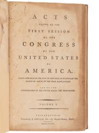 [US CONGRESS]. Acts Passed at the First Session of the Congress of the United States of America, Begun and Held at the City of New-York, on Wednesday the Fourth of March, in the Year M,DCC,LXXXIX . [ With: ] Acts of the Fifth Congress, 1797.