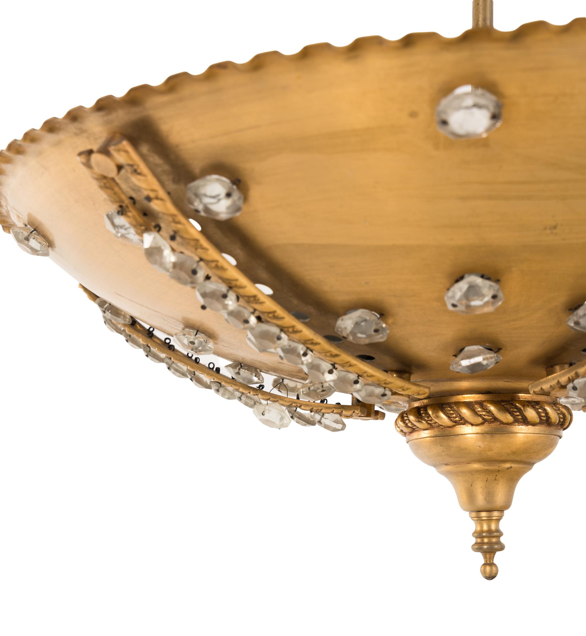 A Gilt Bronze and Cut Glass Pendant Light