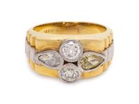 A 14 Karat Bicolor Gold, Diamond and Colored Diamond Ring,