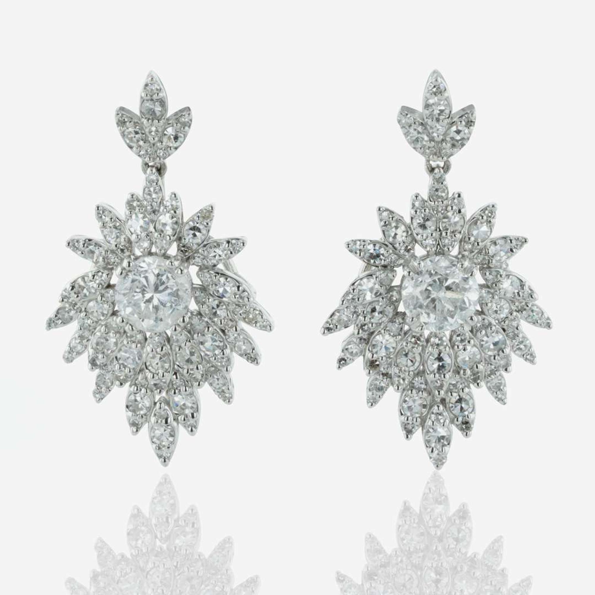 A Pair of 18K White Gold and Diamond Earrings
