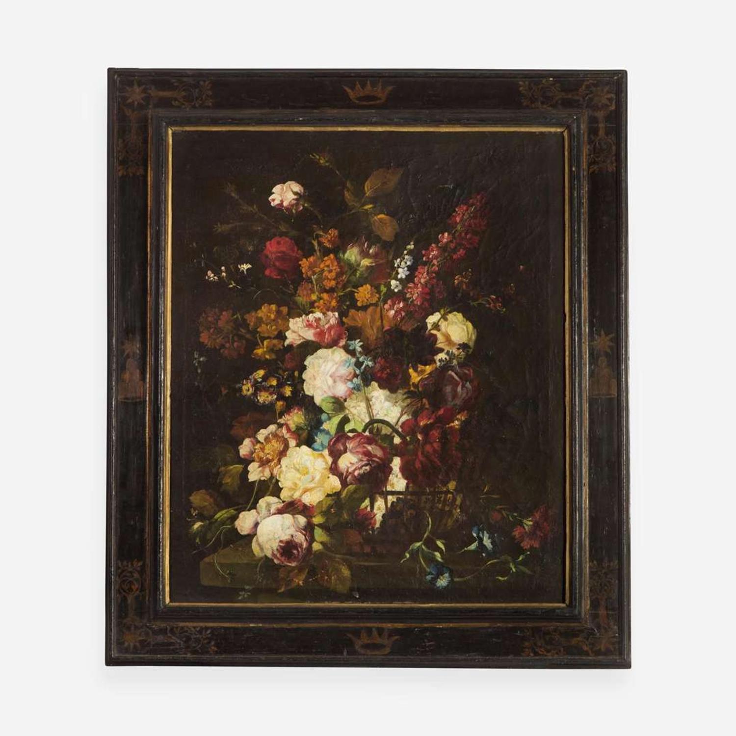 Italian School (17th Century) Floral Still Life in a Basket; together with a Companion (A Pair)
