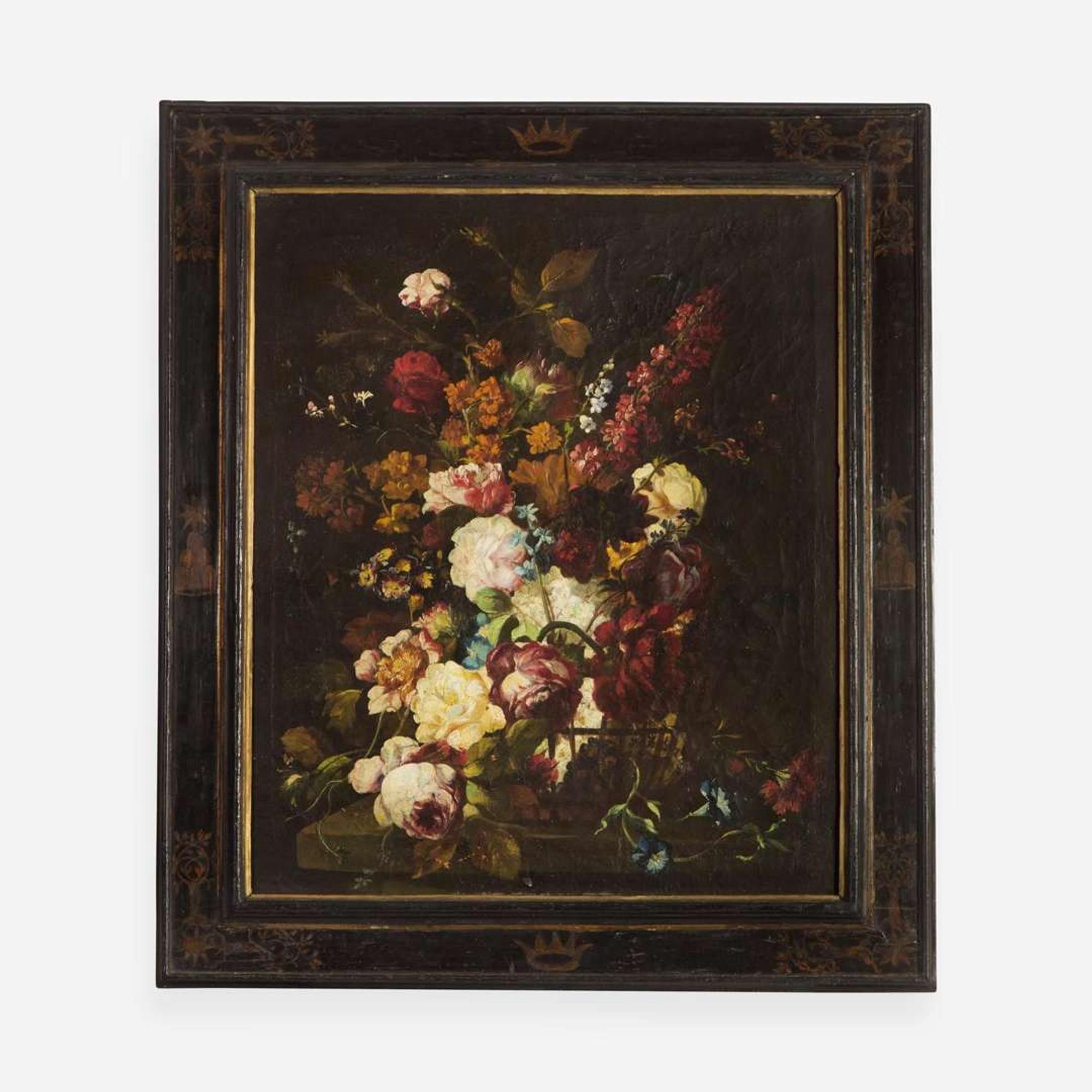 Italian School (17th Century) Floral Still Life in a Basket; together with a Companion (A Pair)
